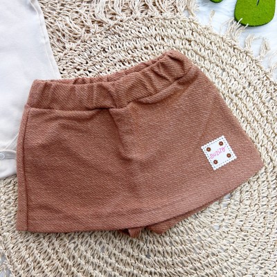  Conj. Body Mini Borboletas e Short Saia em Linho - Areia e Marrom